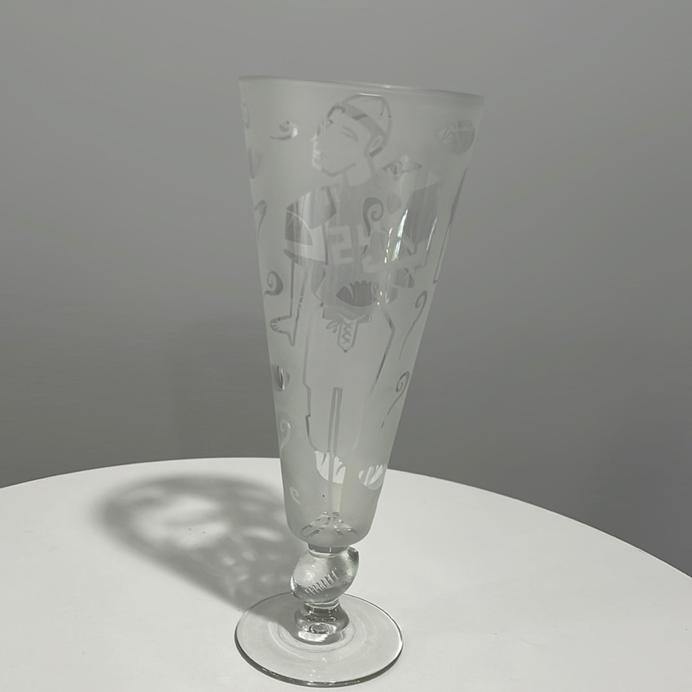 Football Player Pilsner Beer Frosted Stem Glass Libbey Vintage 1990s